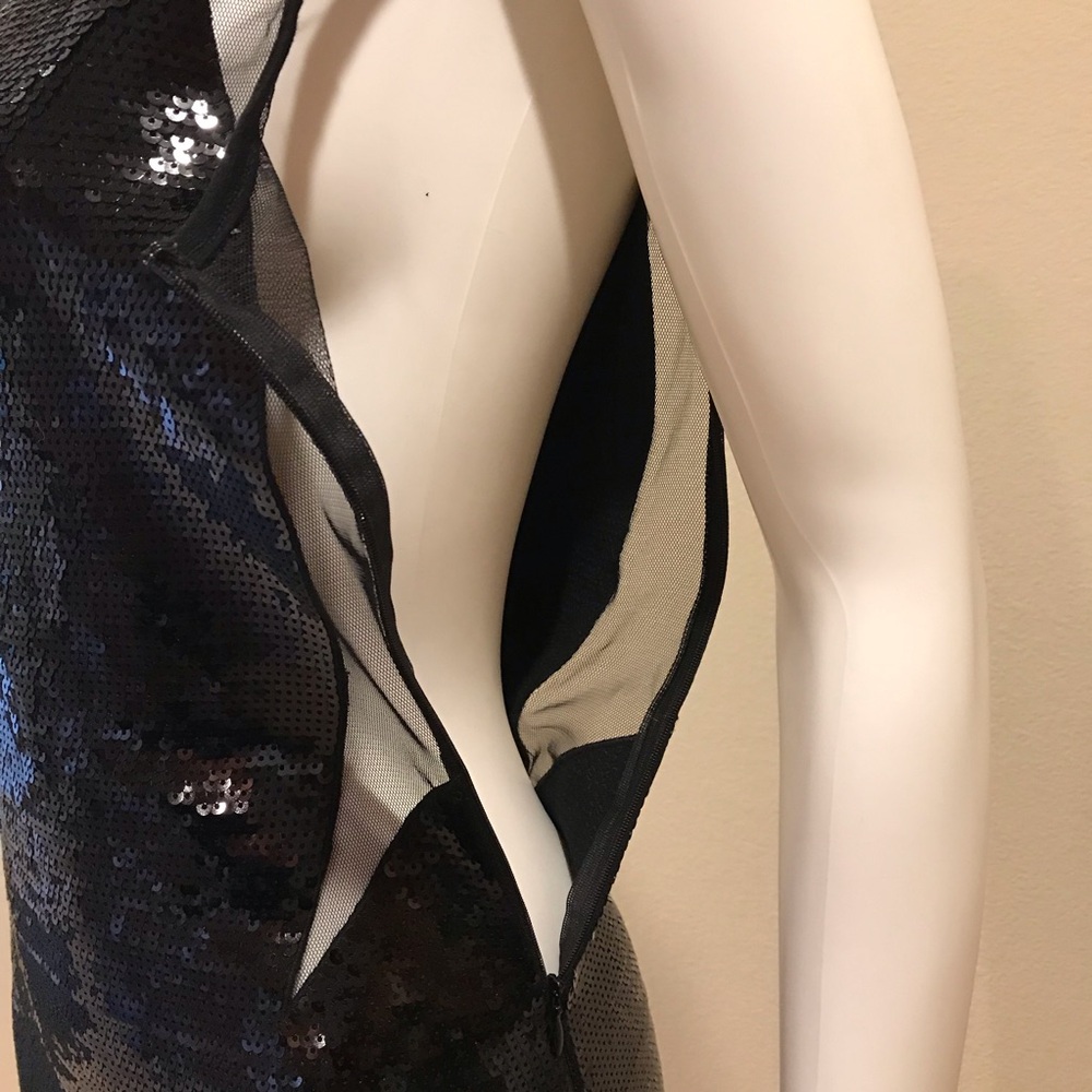 Black Sequins Mini Dress NEW Womens Size XS Extra Small Mesh Party Club Chic - Picture 11 of 14